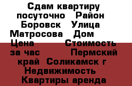 Сдам квартиру посуточно › Район ­ Боровск › Улица ­ Матросова › Дом ­ 35 › Цена ­ 800 › Стоимость за час ­ 150 - Пермский край, Соликамск г. Недвижимость » Квартиры аренда посуточно   